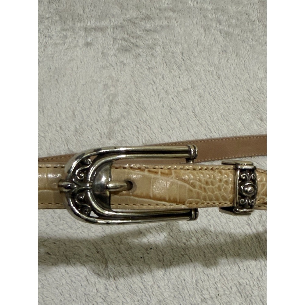 Brighton Skinny Beige Adjustable Leather Belt Animal Print  Sz M 30 (B3128)